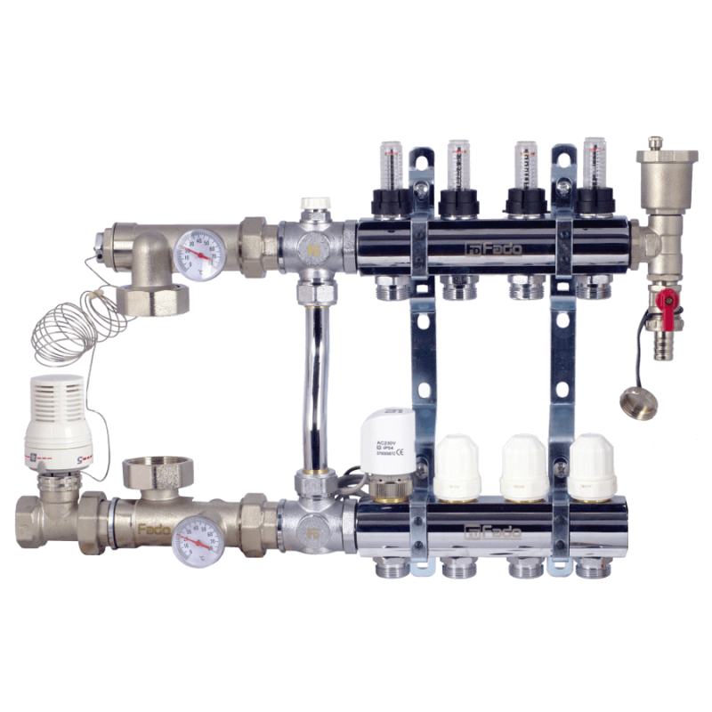 FADO Вузол колектора з насосом Wilo Star-RS 25/6-130 для теплої підлоги SEN11, 11 контурів, 3/4 євроконус, латунь