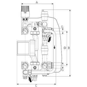 FADO Floor насосно-змішувальна група латунь 1" x 1" SG21 110°C