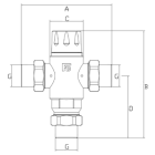 FADO змішувальний трьохходовий клапан TK01, 38–60 °C, DN20, G 1